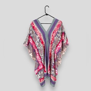 Johnny Was LA silk tunic / floral kimono cover up pink purple & gray size M